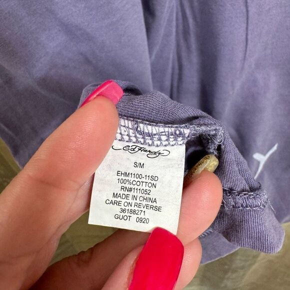 Vintage 2000s Ed Hardy Purple Beautiful Ghost T Shirt Small Medium - Picture 5 of 5